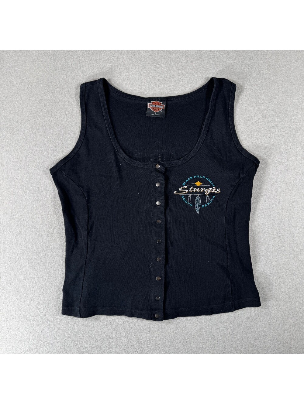 Vintage Harley-Davidson Sturgis Rally 1998 Black Button-Up Tank Top L